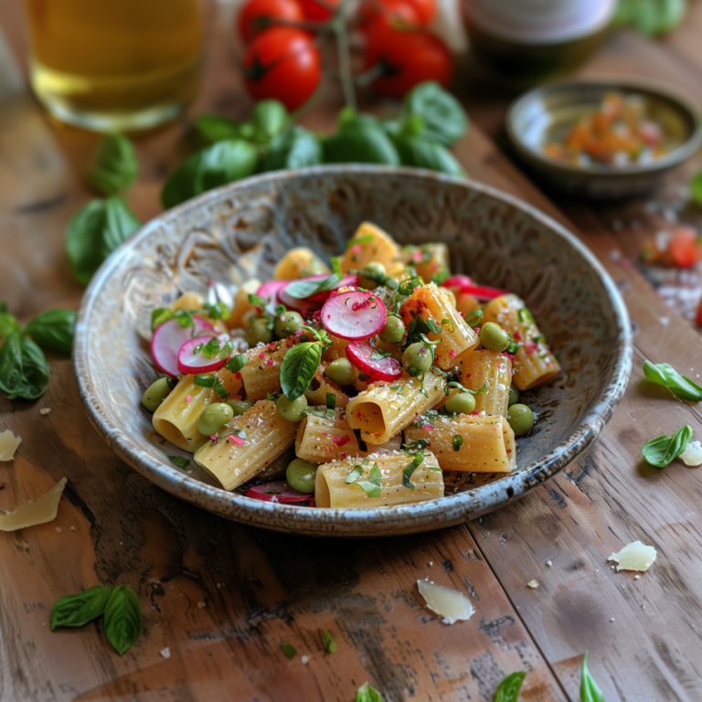 Hafer Mezzi Rigatoni, Radieschen und frische Ackerbohnen: Lebensfreude