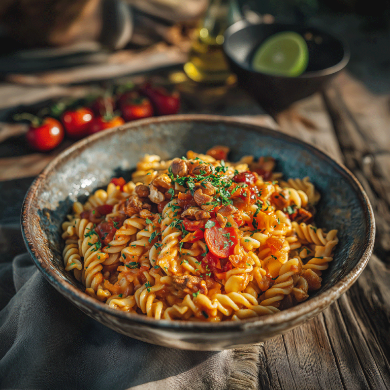 Mais-Reis Fusilli mit Tomaten Paprika Salsa