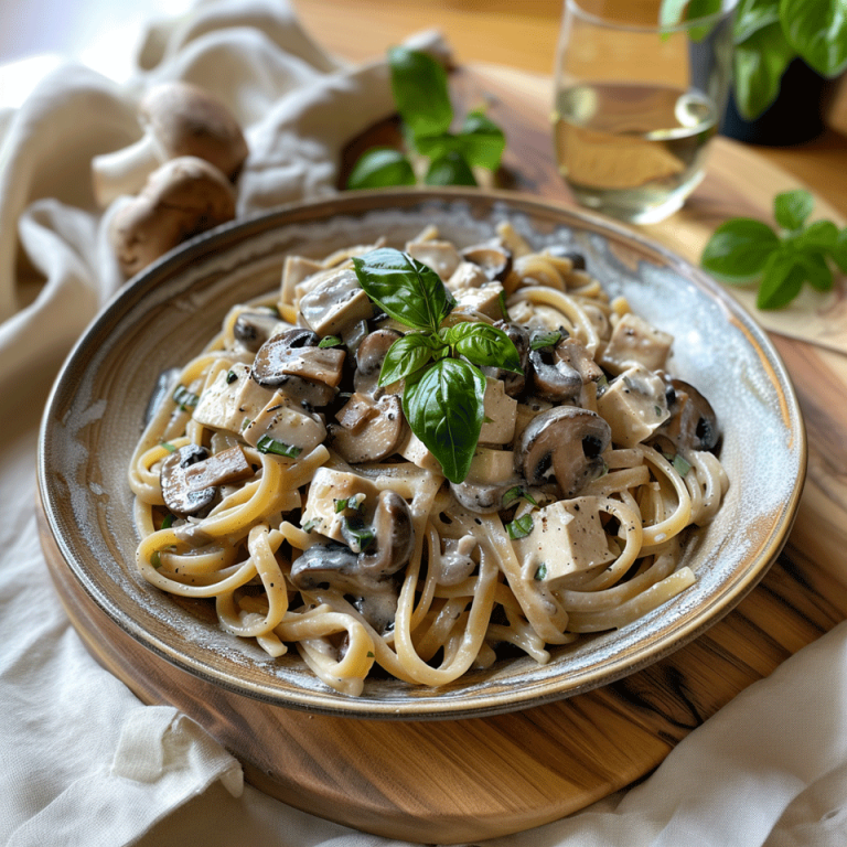 Vollkorn Hafer Linguine mit Champignon Rahmsoße