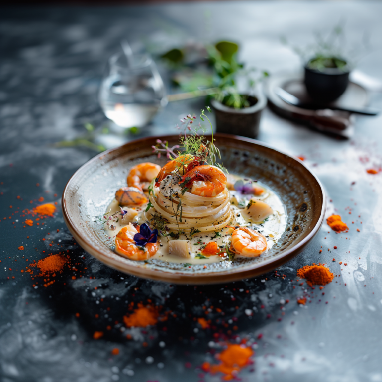 Hafer Linguine mit Seeigel und roten Garnelen