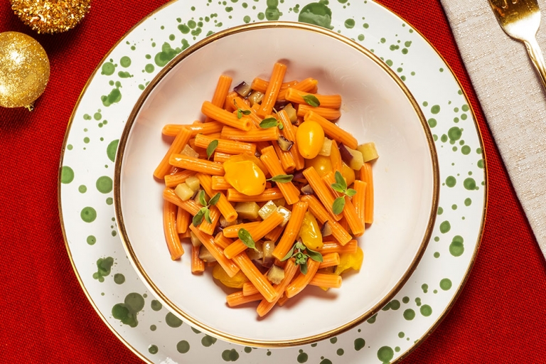 Rote-Linse-Sedanini mit Aubergine